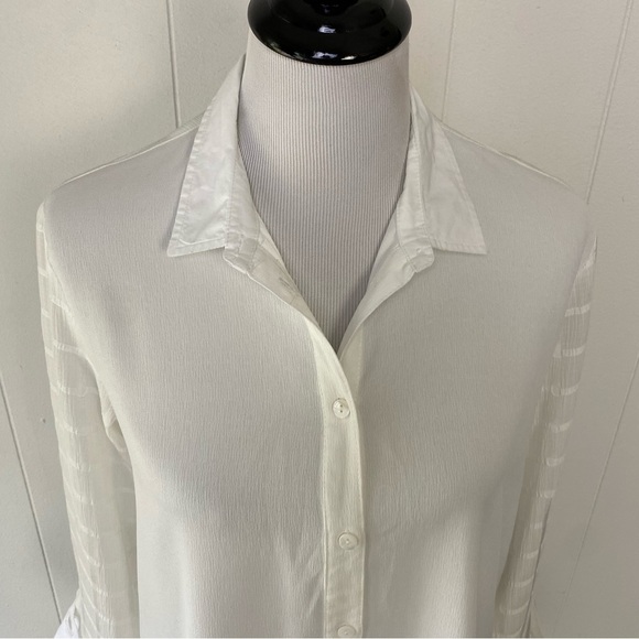 Desigual White Windowpane Ruffle Hem Side Cutout Tunic Top Semi Sheer Sz S - Picture 3 of 16